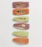 Asos Design Pack Of 6 Large Hair Clips In Mixed Shapes With Pastel Pearls