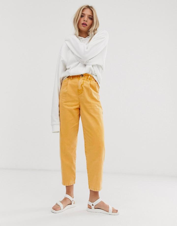 Asos Design Utility Combat Pants With Paperbag Waist In Tea Stain Wash - Tan