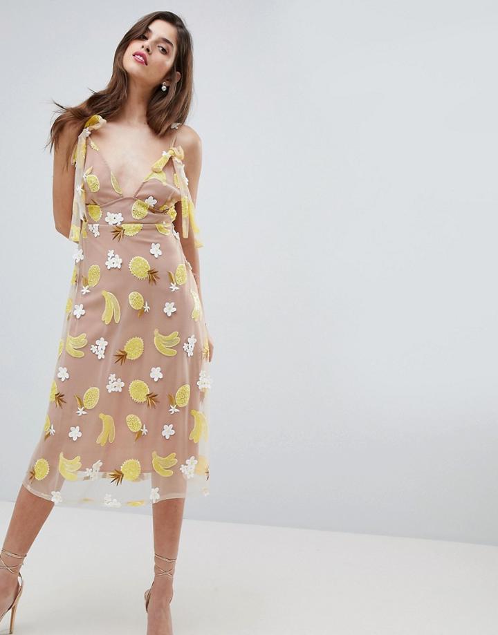 For Love And Lemons Fruit Punch Sequin Midi Dress - Yellow