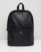 Asos Design Faux Leather Backpack In Black Saffiano Emboss And Foil Emboss - Black