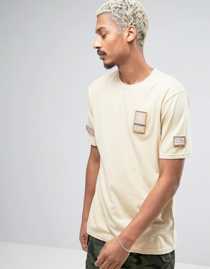 Dxpe Chef T-shirt In Beige With Military Patches - Beige