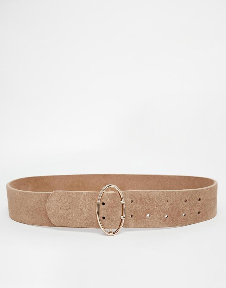 Asos Double Prong Oval Suede Waist Belt - Camel