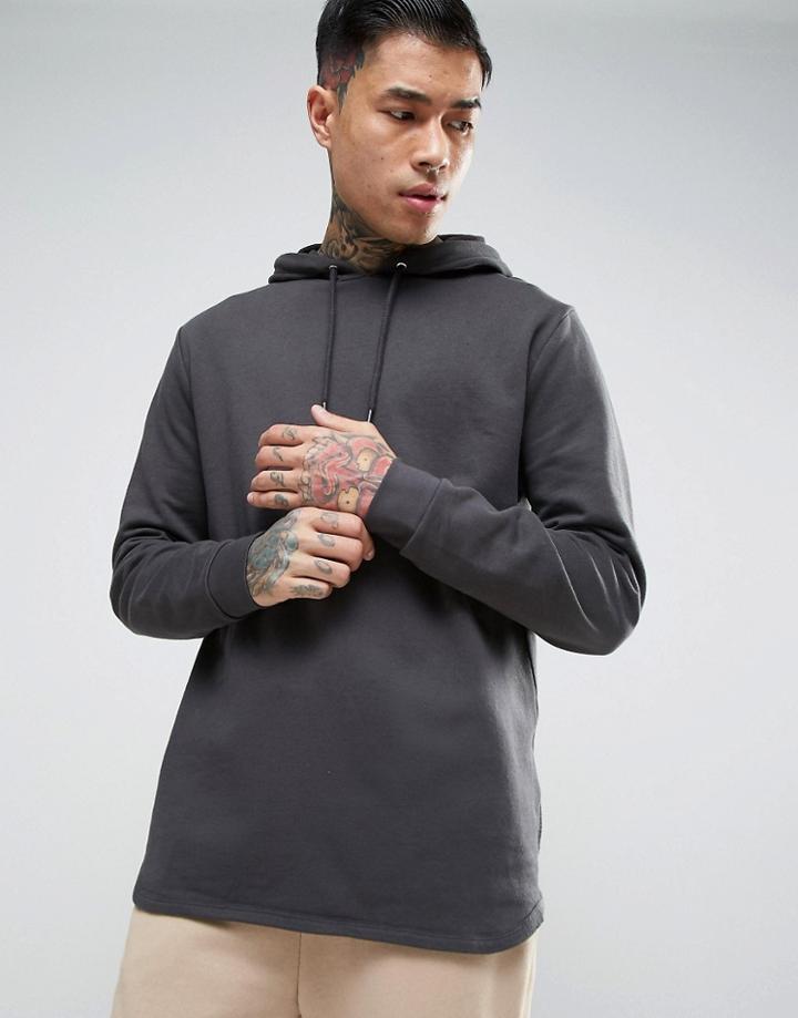 Asos Longline Hoodie With Curved Hem In Black - Black