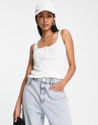 People Tree Cotton Rib Button Front Fitted Tank Top - White