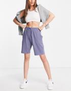 Asos Design Organic Blend 90s Mid-rise Sweat Shorts In Longer Length In Petrol-multi