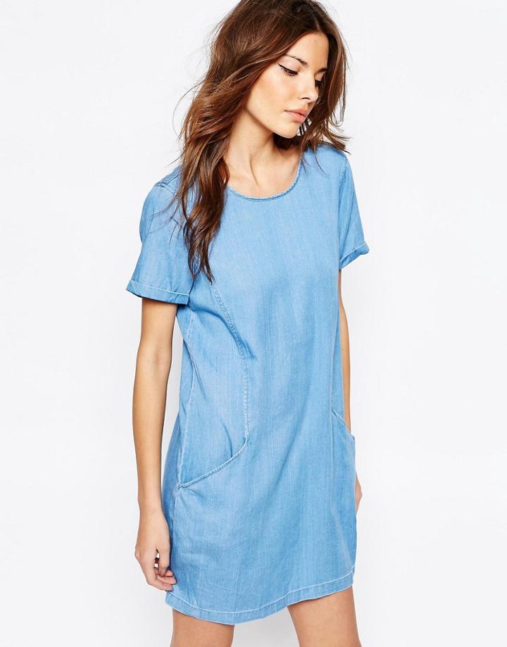 Vila V Back Denim Dress - Bright Blue Denim