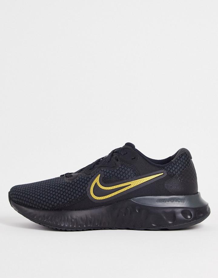 Nike Running Renew Run 2 Sneakers In Black/metallic Gold