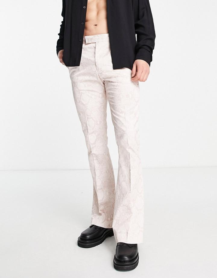 Asos Design Smart Skinny Flared Pants With Snake Print-neutral