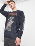 Topman Long Sleeve Oversized Fit T-shirt With Beetlejuice Print In Washed Black-white