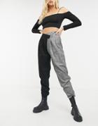 Bershka Contrast Stepped Waistband Tailored Pant In Multi