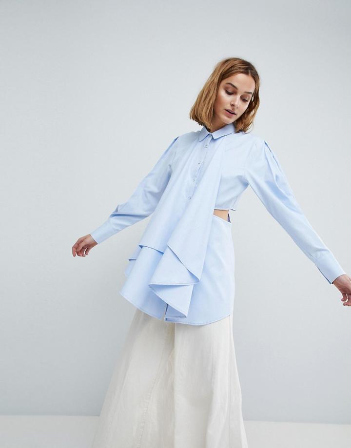 Asos White Shirt With Cut Out Detail - Blue