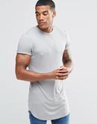 Asos Super Longline Muscle T-shirt In Rib With Roll Sleeve And Curved Hem In Grey - Dim Gray