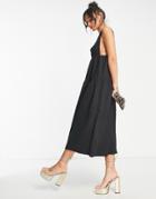 Vero Moda Plunge Back Pinafore Midi Dress In Black
