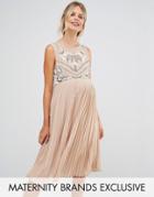 Maya Maternity Sleeveless Skater Dress With Pleated Skirt - Brown