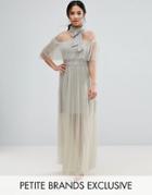 True Decadence Petite Pleated Mesh Dress With Tie Neck Detail - Green