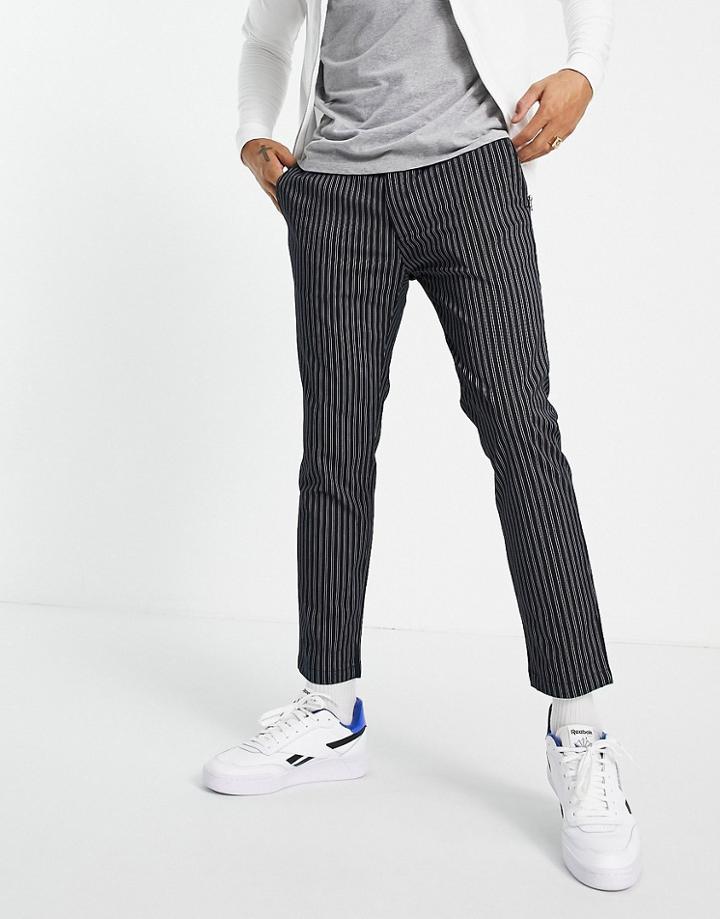 Topman Skinny Stripe Pants With Elasticized Waist In Navy