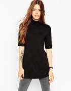 Asos Tunic With Side Splits And Turtleneck In Short Sleeves - Black