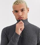 Asos Design Tall Textured Half Zip Sweater In Charcoal