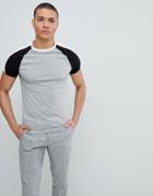 Asos Design Muscle Fit T-shirt With Double Contrast Raglan - Gray