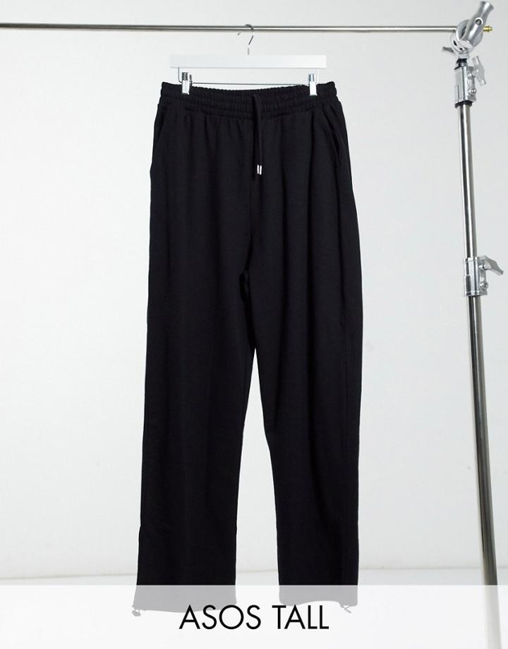 Asos Design Tall Organic Super Oversized Sweatpants In Black With Toggle Hem