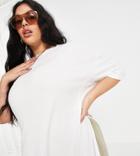 Asos Design Curve Oversized T-shirt With Side Splits And Stitch Detail In Rib In White