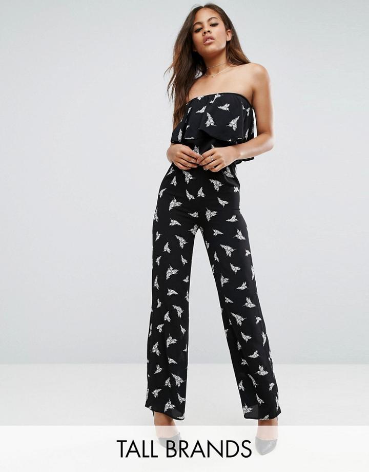 Oh My Love Tall Bandeau Jumpsuit With Frill Overlay - Multi