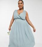 Tfnc Plus Bridesmaid Pleated Wrap Front Midaxi Dress In Sage-green