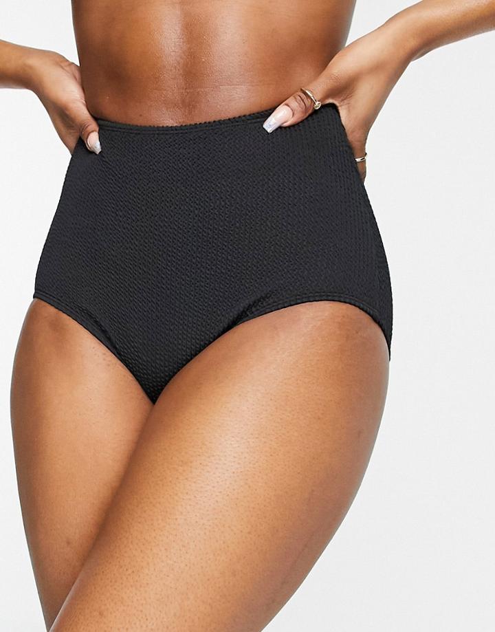 Monki Maj-lis Recycled Ribbed Texture High Waist Bikini Bottoms In Black