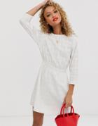 Asos Design Casual Elasticated Mini Dress In Texture - White