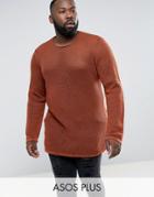 Asos Plus Longline Knitted Textured Mesh Sweater In Rust - Orange