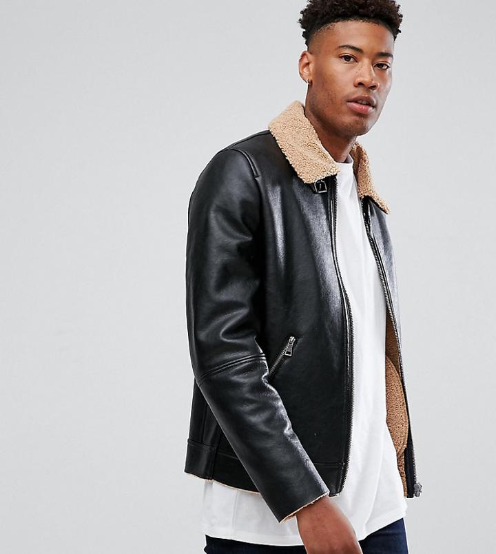 Asos Tall Faux Shearling Jacket In Black - Black