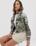Pull & Bear Utility Jacket In Camo Print - Green