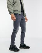 Asos Design Skinny Jeans In Gray With Abrasions-grey