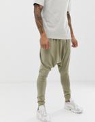 Asos Design Extreme Drop Crotch Sweatpants In Lightweight Jersey In Khaki - Green
