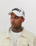 Asos Design White Trucker Hat With Regret Embroidery