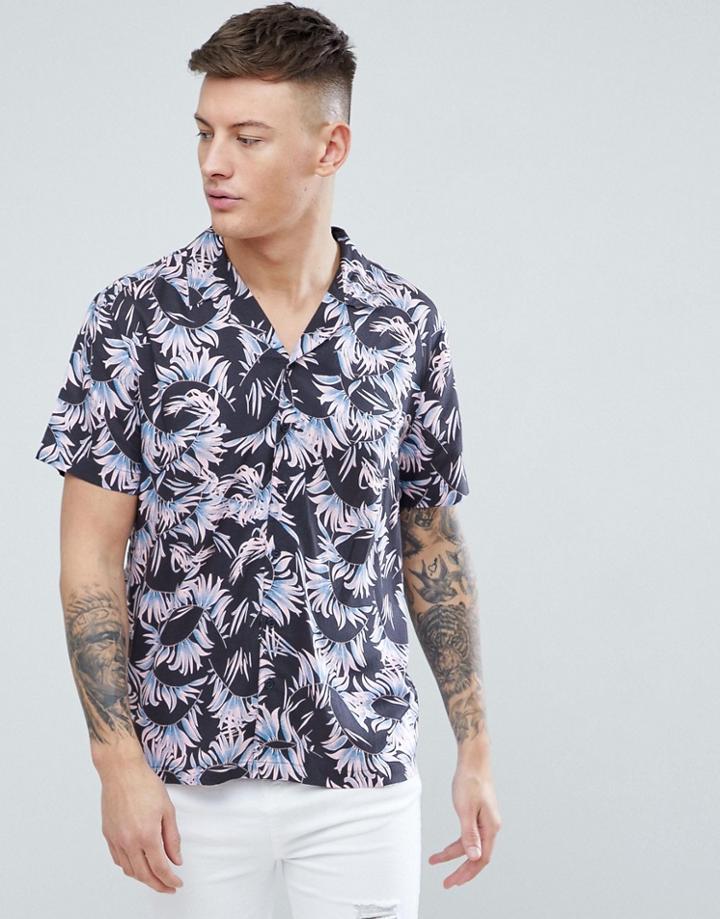 New Look Shirt With Leaf Print In Dark Gray - Gray