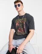 Topman Oversized T-shirt With Led Zeppelin Print In Washed Black