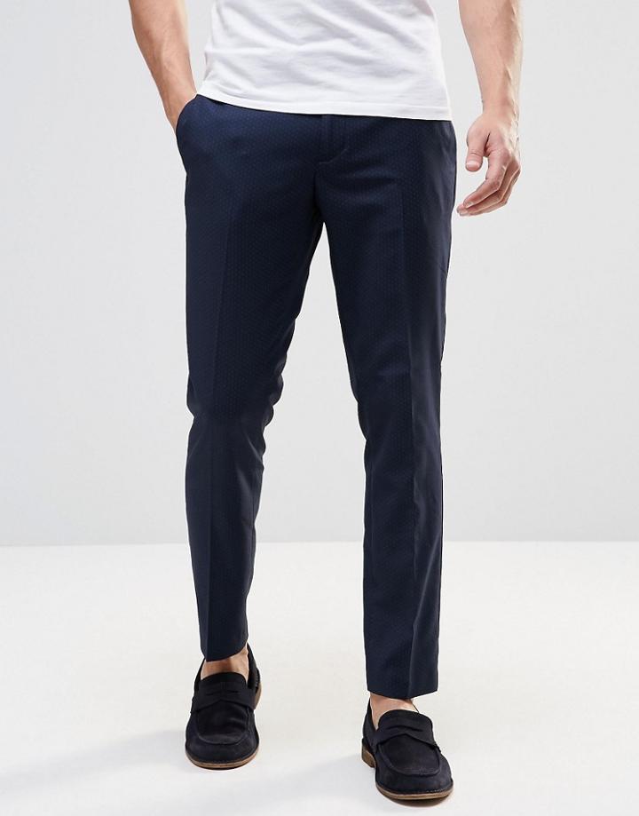 Sisley Tonal Polka Dot Pants In Slim Fit - Navy