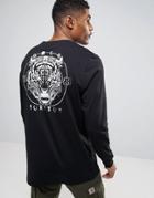 Asos Longline Long Sleeve T-shirt With Tiger Souvenire Back Print - Black
