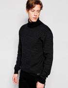 Brave Soul Roll Neck Sweater In Rib - Black