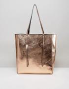 Asos Unlined Tab Detail Shopper Bag - Gold