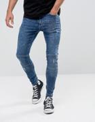 11 Degrees Super Skinny Biker Jeans In Midwash Blue With Zip Ankles - Blue