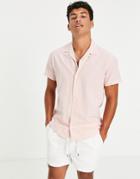 Selected Homme Linen Shirt With Revere Collar In Pink