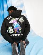 Crooked Tongues Oversized Hoodie With Alien Graphic Print In Black