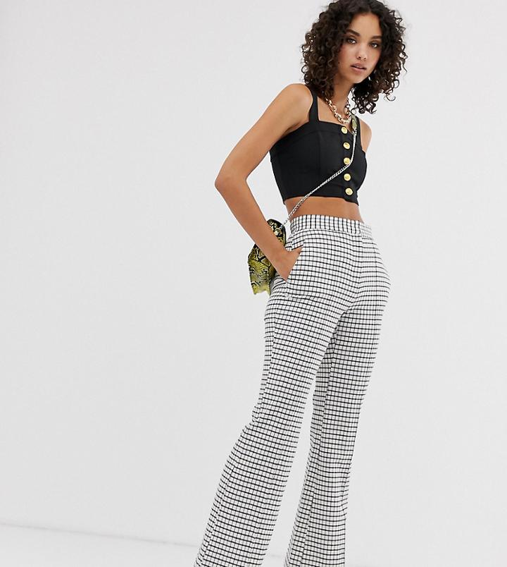 River Island Flared Pants In Check - White