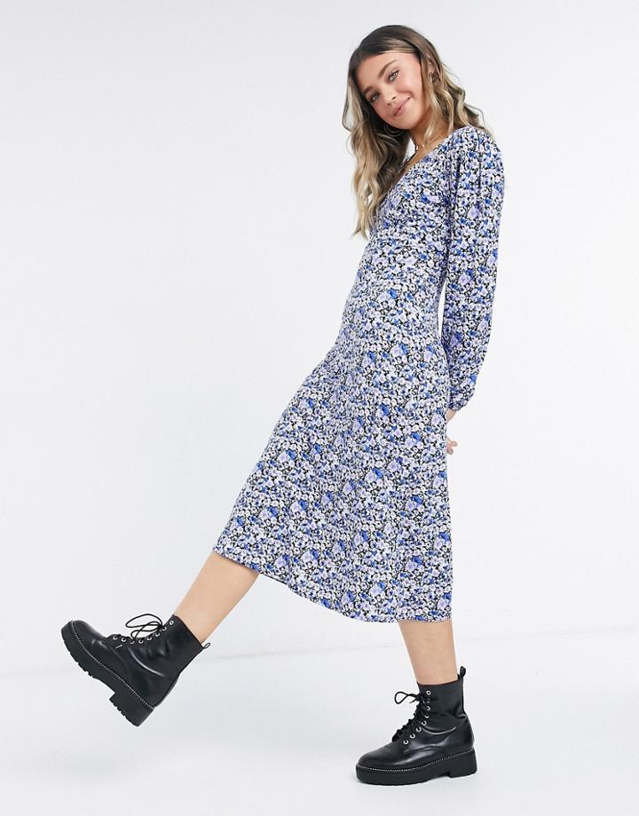 Miss Selfridge Midi Tea Dress In Purple Floral-black