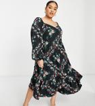 Simply Be Sweetheart Neck Tiered Midi Dress In Black Floral