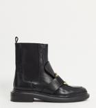 Asos Design Wide Fit Accurate Premium Leather Hardwear Ankle Boots In Black