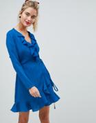 Asos Ruffle Wrap Mini Dress-blue