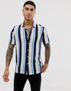 Asos Design Regular Fit Stripe Shirt In Blue